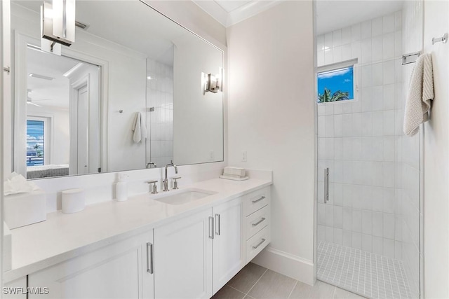 1761 Ludlow Rd, Marco Island, FL 34145 - bathroom with a shower stall, vanity, tile patterned floors, and baseboards