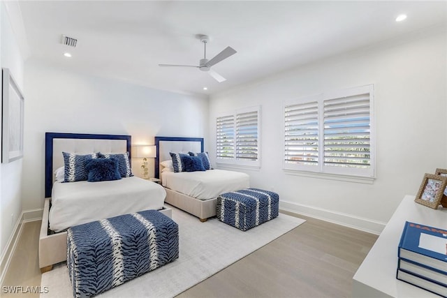 1761 Ludlow Rd, Marco Island, FL 34145 - bedroom with light wood finished floors, recessed lighting, a ceiling fan, and baseboards