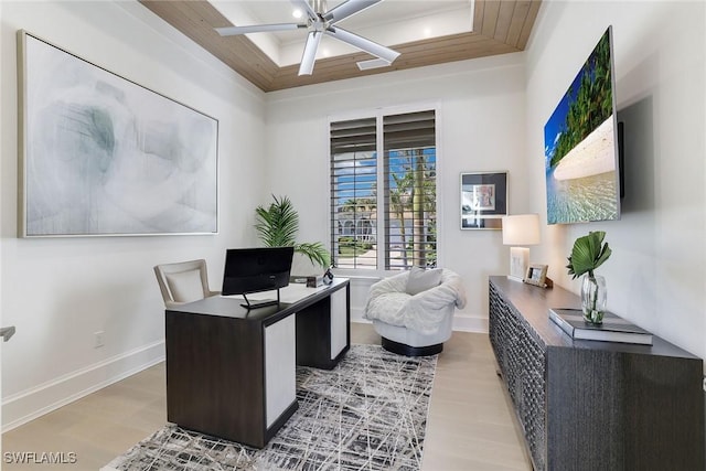 1761 Ludlow Rd, Marco Island, FL 34145 - office area featuring wood finished floors, ceiling fan, and baseboards