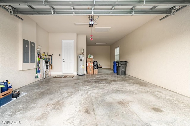 11704 Stonecreek Cir, Fort Myers, FL 33913 - garage featuring water heater, electric panel, and a garage door opener