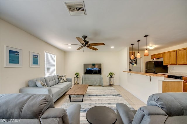 4149 Shellcrest Rd, Saint James City, FL 33956 - living area featuring a ceiling fan, light tile patterned floors, and recessed lighting