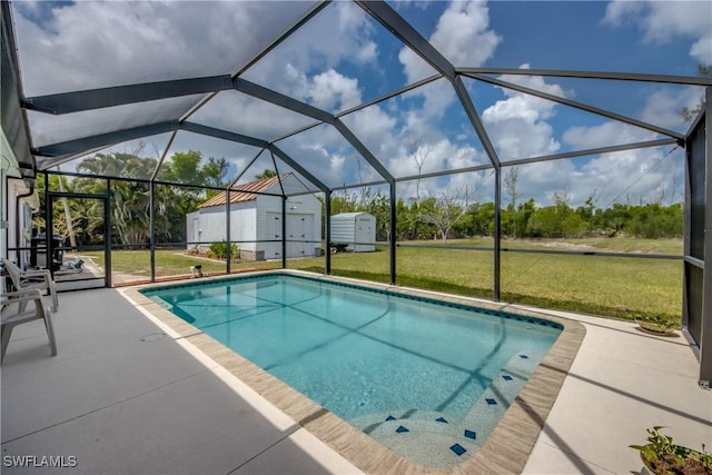 4149 Shellcrest Rd, Saint James City, FL 33956 - swimming pool featuring a patio, a lawn, and a lanai