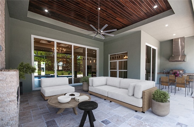 14302 Charthouse Cir, Naples, FL 34114 - view of patio / terrace featuring outdoor lounge area, a ceiling fan, and grilling area