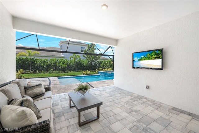28086 Captiva Shell Loop, Bonita Springs, FL 34135 - view of pool featuring a patio area, glass enclosure, and a pool with connected hot tub