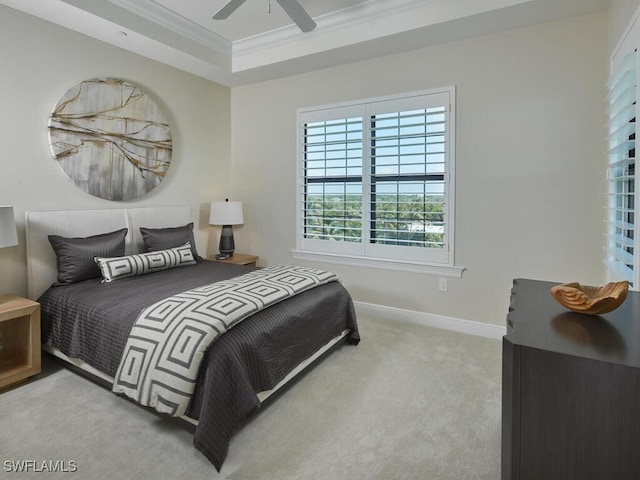 4701 Via Del Corso Ln Unit 401, Bonita Springs, FL 34134 - bedroom with ornamental molding, carpet floors, a raised ceiling, and ceiling fan