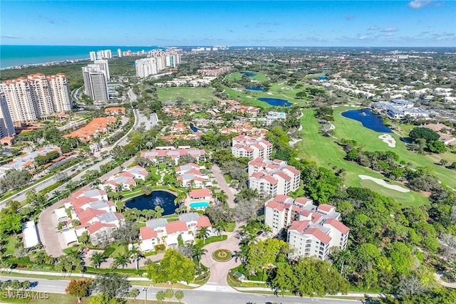 6500 Valen Way Unit A402, Naples, FL 34108 - aerial view of property's location featuring a nearby body of water, a local golf course, and apartment complex / building