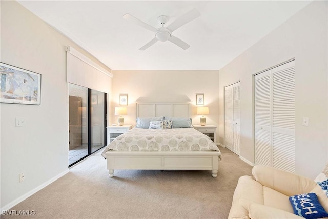 6500 Valen Way Unit A402, Naples, FL 34108 - bedroom with light colored carpet, multiple closets, baseboards, and ceiling fan