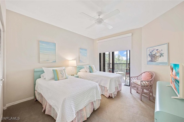 6500 Valen Way Unit A402, Naples, FL 34108 - bedroom featuring carpet floors, access to outside, ceiling fan, and baseboards