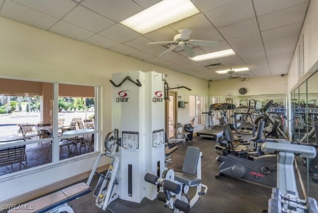 14561 Glen Cove Dr Unit 904, Fort Myers, FL 33919 - gym featuring a drop ceiling and ceiling fan