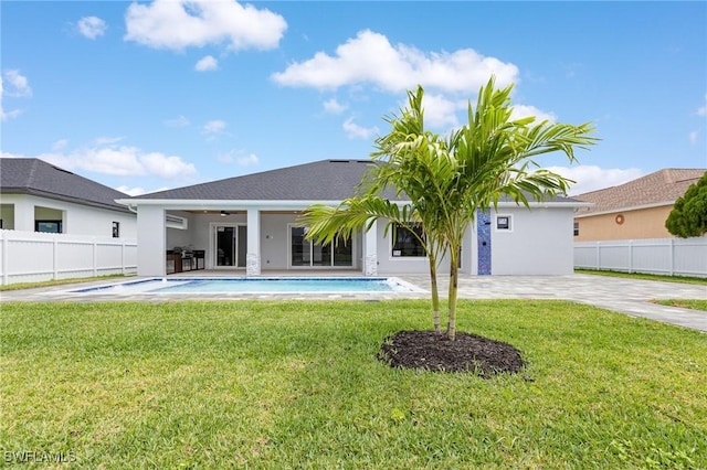 149 SE 21st St, Cape Coral, FL 33990 - rear view of house featuring a ceiling fan, stucco siding, and a patio