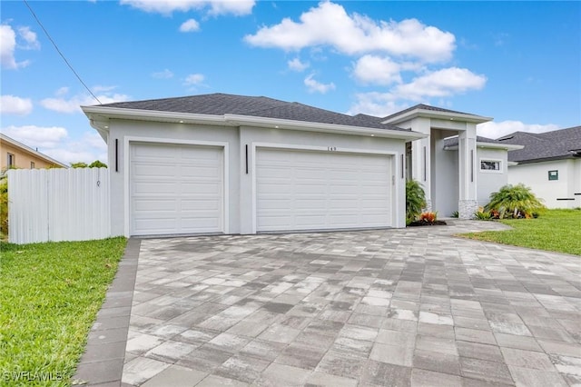 149 SE 21st St, Cape Coral, FL 33990 - prairie-style home with an attached garage, decorative driveway, and stucco siding