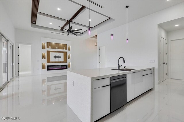 149 SE 21st St, Cape Coral, FL 33990 - kitchen with modern cabinets, a sink, white cabinetry, dishwasher, and pendant lighting