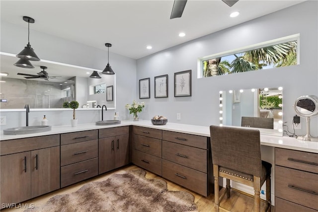 1020 SW 56th St, Cape Coral, FL 33914 - office area featuring a sink, ceiling fan, wood finished floors, and recessed lighting