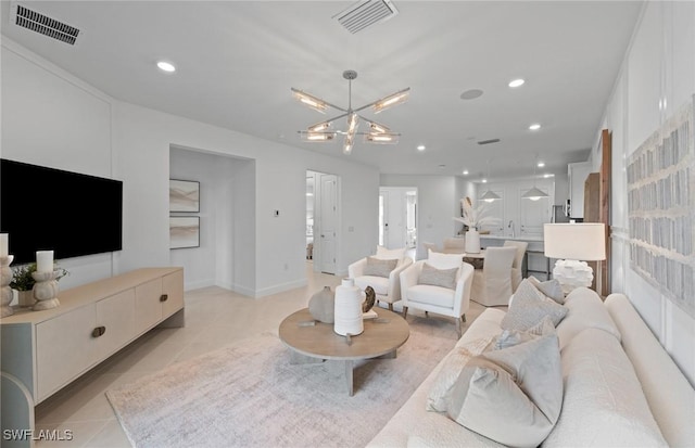 6470 Memorial Ln, Ave Maria, FL 34142 - living area with a chandelier, light tile patterned floors, recessed lighting, and baseboards