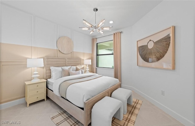 6470 Memorial Ln, Ave Maria, FL 34142 - bedroom with a chandelier, light tile patterned flooring, recessed lighting, and baseboards