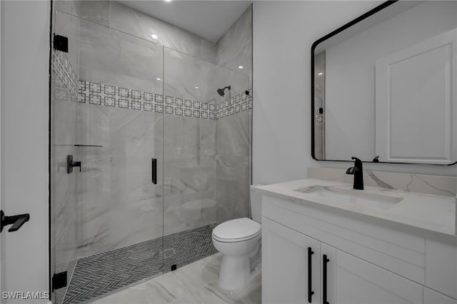 1925 NW 30th Ter, Cape Coral, FL 33993 - bathroom with marble finish floors, vanity, a shower stall, and toilet