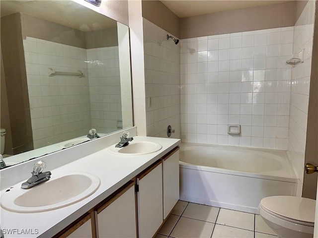 6401 Aragon Way Unit 102, Fort Myers, FL 33966 - full bathroom with toilet, tile patterned floors, shower / washtub combination, and double vanity