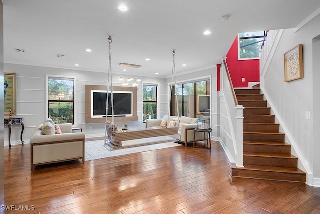 11651 Oakwood Preserve Pl, Fort Myers, FL 33913 - living area featuring stairway, hardwood / wood-style flooring, recessed lighting, and baseboards