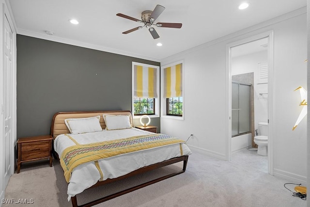 11651 Oakwood Preserve Pl, Fort Myers, FL 33913 - bedroom featuring crown molding, carpet, baseboards, recessed lighting, and ensuite bathroom