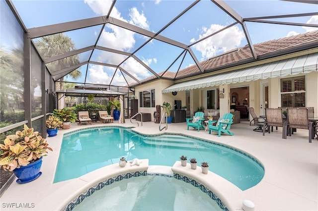 3181 Bramble Cove Ct, Fort Myers, FL 33905 - view of pool with a patio, a pool with connected hot tub, and glass enclosure