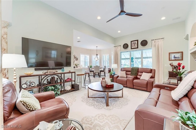 3181 Bramble Cove Ct, Fort Myers, FL 33905 - living area with a ceiling fan and recessed lighting