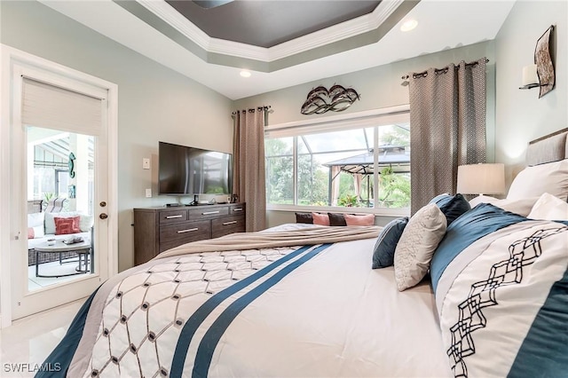 3181 Bramble Cove Ct, Fort Myers, FL 33905 - bedroom with ornamental molding, recessed lighting, and access to exterior