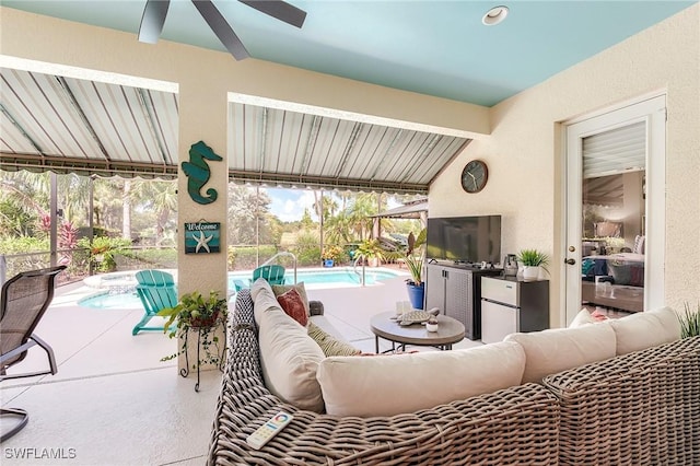 3181 Bramble Cove Ct, Fort Myers, FL 33905 - view of patio / terrace featuring an outdoor living space, ceiling fan, and an outdoor pool
