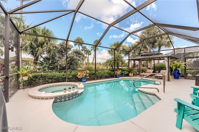 3181 Bramble Cove Ct, Fort Myers, FL 33905 - view of pool with a pool with connected hot tub, a patio, a gazebo, and a lanai