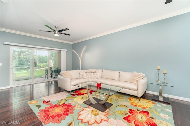 4005 Palm Tree Blvd Unit 103, Cape Coral, FL 33904 - living room with a ceiling fan, hardwood / wood-style floors, baseboards, and ornamental molding