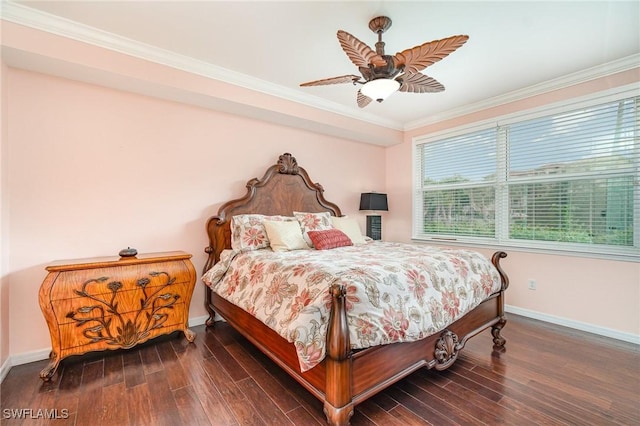 4005 Palm Tree Blvd Unit 103, Cape Coral, FL 33904 - bedroom with baseboards, ornamental molding, wood finished floors, and ceiling fan