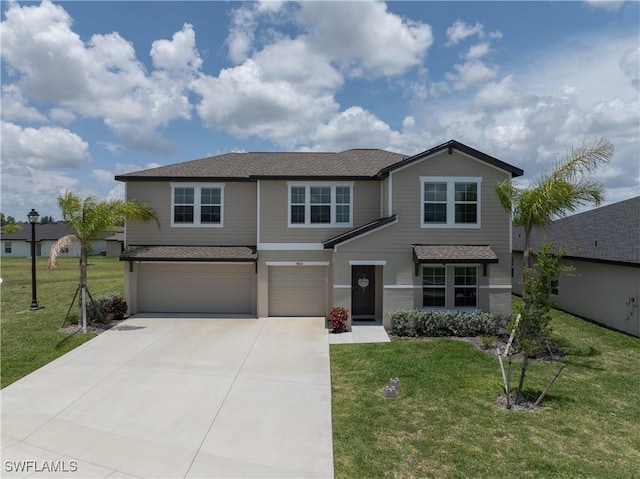 4005 Cavassa Ct, North Fort Myers, FL 33917 - view of front of home with an attached garage, concrete driveway, a shingled roof, and a front yard