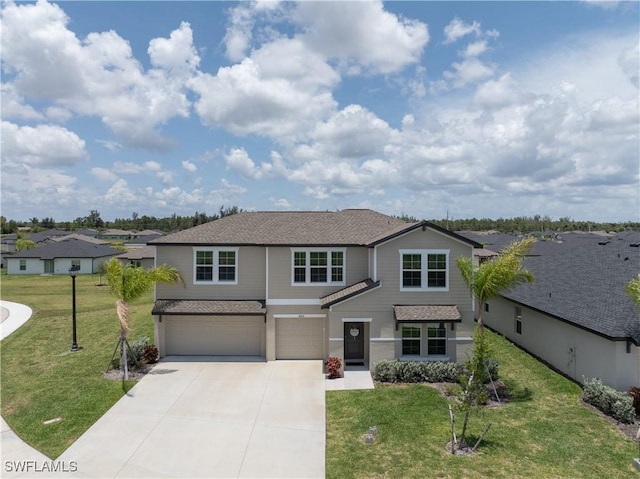 4005 Cavassa Ct, North Fort Myers, FL 33917 - traditional-style house with an attached garage, concrete driveway, a front yard, roof with shingles, and a residential view