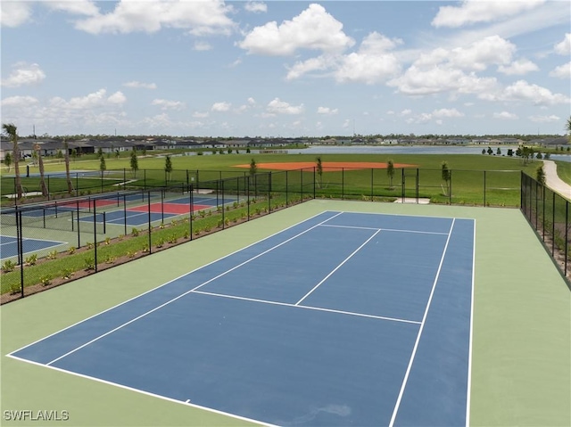 4005 Cavassa Ct, North Fort Myers, FL 33917 - view of tennis court featuring a water view