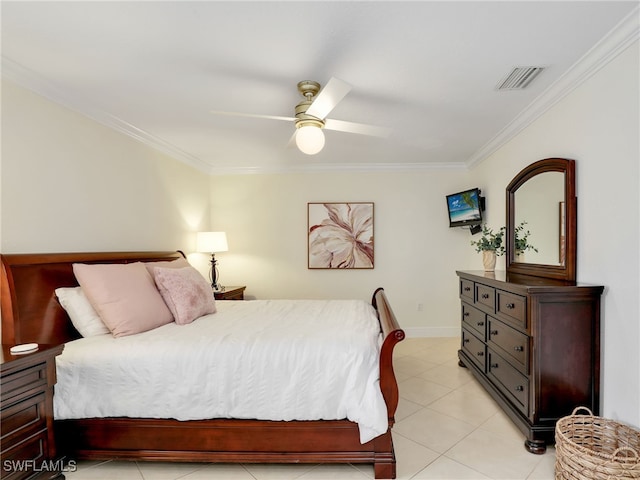 3200 Binnacle Dr Unit B3, Naples, FL 34103 - bedroom with ornamental molding, light tile patterned floors, and ceiling fan