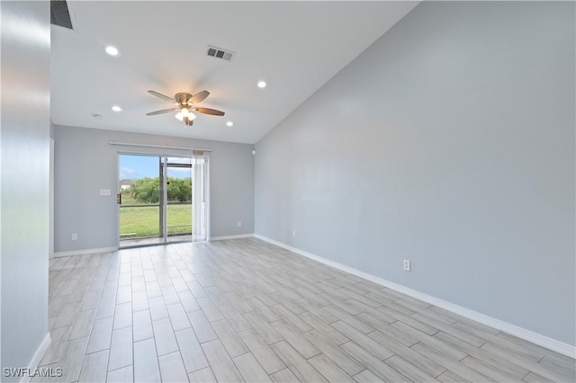 2208/2210 Haviland Ave S, Lehigh Acres, FL 33973 - empty room featuring ceiling fan, baseboards, recessed lighting, and light wood-style floors