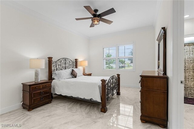 2228 SW 15th Ave, Cape Coral, FL 33991 - bedroom featuring baseboards, ornamental molding, and ceiling fan