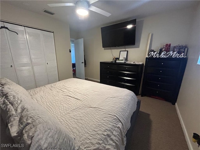 3303 Royal Canadian Trce Unit 4, Fort Myers, FL 33907 - carpeted bedroom with a closet, baseboards, and ceiling fan
