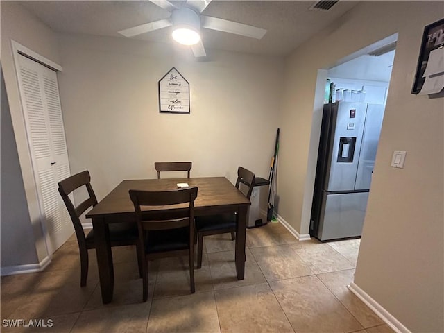 3303 Royal Canadian Trce Unit 4, Fort Myers, FL 33907 - dining room featuring a ceiling fan, light tile patterned floors, and baseboards