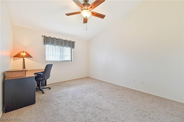 17458 Blueberry Hill Dr Unit F, Fort Myers, FL 33908 - unfurnished office with carpet, a ceiling fan, lofted ceiling, and baseboards