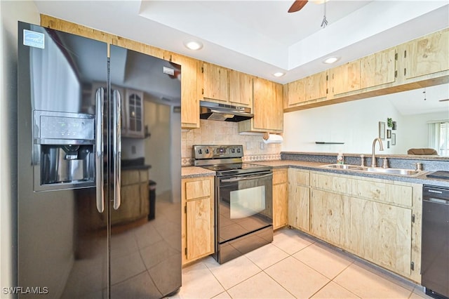 17458 Blueberry Hill Dr Unit F, Fort Myers, FL 33908 - kitchen with black / electric stove, refrigerator with ice dispenser, dishwasher, under cabinet range hood, and a sink