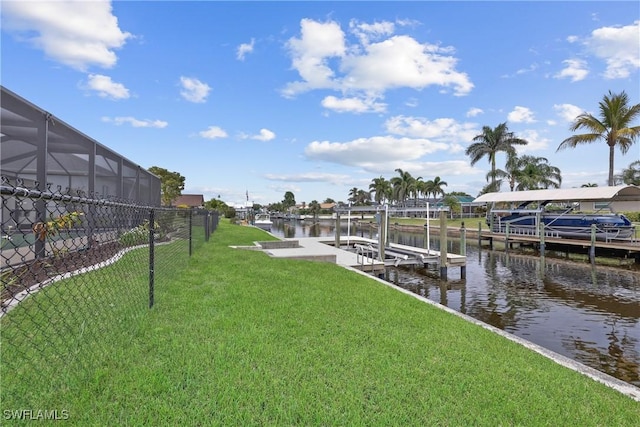 4969 Vincennes St, Cape Coral, FL 33904 - dock area featuring boat lift and a water view