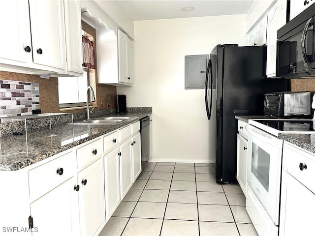 4969 Vincennes St, Cape Coral, FL 33904 - kitchen featuring black microwave, electric range, a sink, and white cabinets