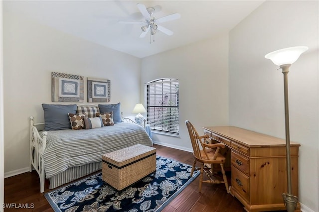 5795 Grande Reserve Way Unit 1001, Naples, FL 34110 - bedroom with a desk, dark wood-style floors, baseboards, and a ceiling fan