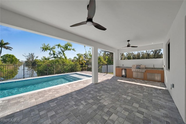 2219 Surfside Blvd, Cape Coral, FL 33991 - view of pool featuring ceiling fan, a patio, and a sink