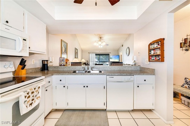 6324 Sugar Bush Ln Unit F, Fort Myers, FL 33908 - kitchen with white appliances, a sink, light tile patterned floors, and white cabinets