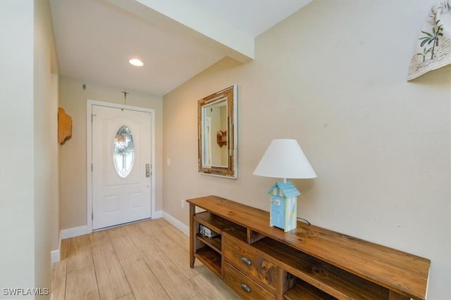 5805 Declaration Ct, Ave Maria, FL 34142 - entryway featuring baseboards, light wood-style flooring, and recessed lighting