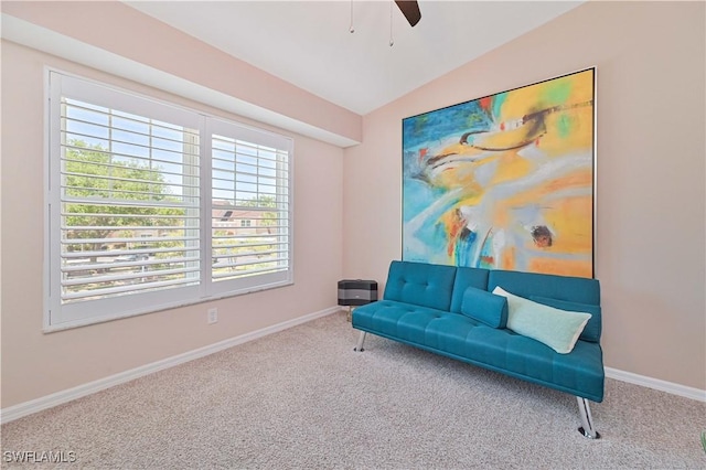 15041 Bridgeway Ln Unit 1006, Fort Myers, FL 33919 - living area featuring carpet floors, plenty of natural light, lofted ceiling, and a ceiling fan