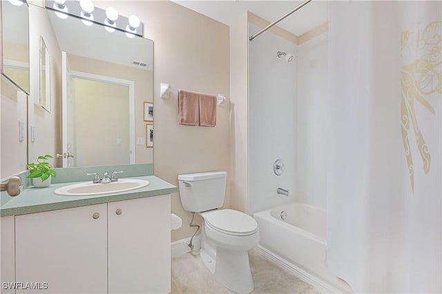 15041 Bridgeway Ln Unit 1006, Fort Myers, FL 33919 - bathroom with toilet, shower / bath combo with shower curtain, vanity, tile patterned floors, and baseboards