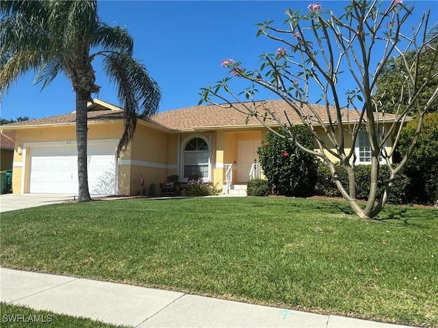 672 Seagrape Dr, Marco Island, FL 34145 - ranch-style house featuring stucco siding, a garage, a front lawn, and concrete driveway