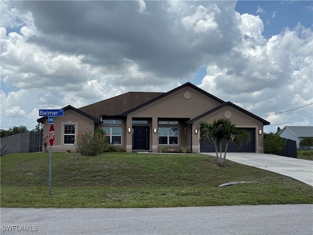 5109 Balmer St, Lehigh Acres, FL 33971 - ranch-style home with an attached garage, concrete driveway, and stucco siding